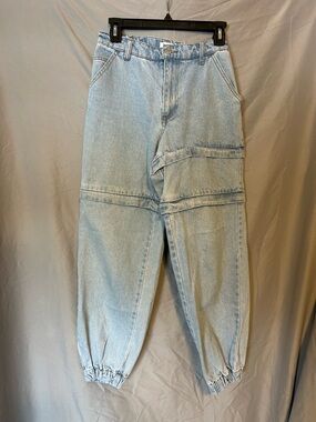 Size Small Forever 21 Denim Cargo Light Wash Denim Zipper Shorts Cinched @ Ankle